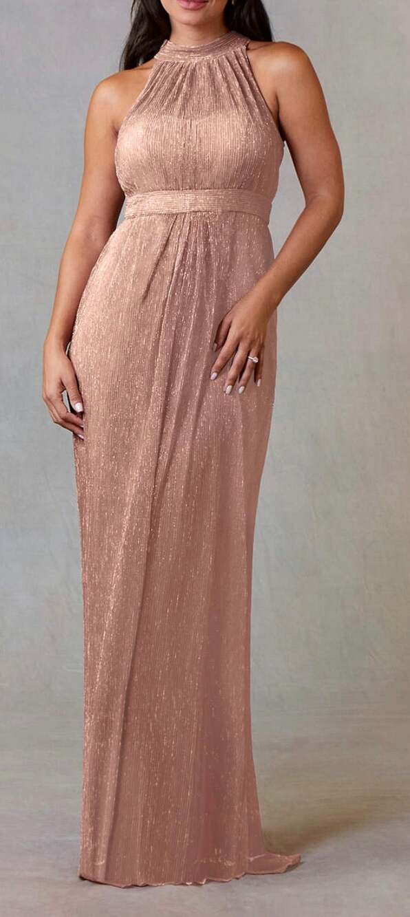 Azazie UPStudio Brea Formal Rose Gold 309 NWT Maxi sleeveless halter A8 metallic